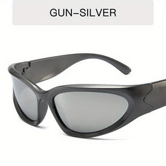 Y2K Classic Punk Sunglasses Women Steampunk Oval Wrap Around Sunglasses