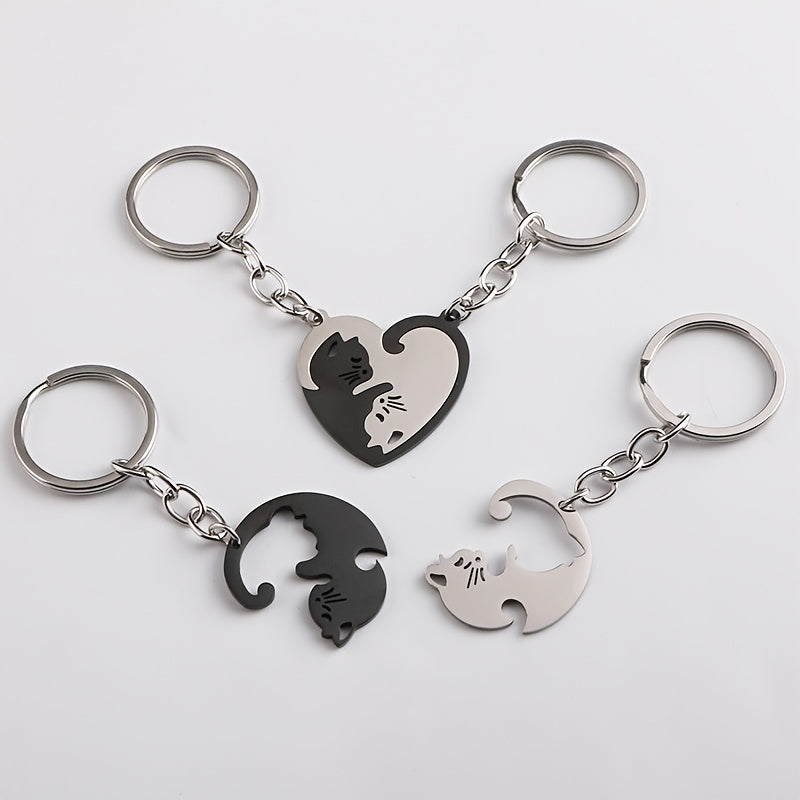 Cat Matching Keychain For Couples Friends Heart Keychains For Women Men