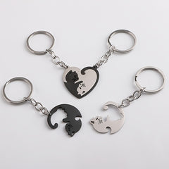 Cat Matching Keychain For Couples Friends Heart Keychains For Women Men