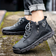 Men's Lace-up Ankle Boots with Side Zipper