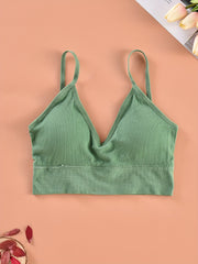 Ribbed Cami Crop Top V Neck Backless Lingerie
