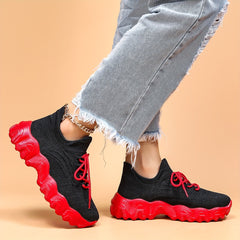 Thick Sole Running Shoes Mesh Breathable Lace Up Sneakers