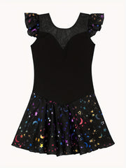 Girls Star Graphic High Stretch Ruffled Sleeve Ballet Dance Dress
