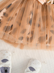 Girls Leopard Tulle Splicing Princess Dress