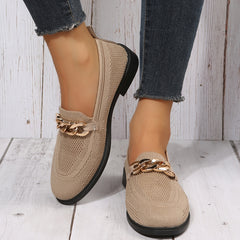 Women's Metal Decor Flat Loafers Breathable Solid Knit Slip On Shoes