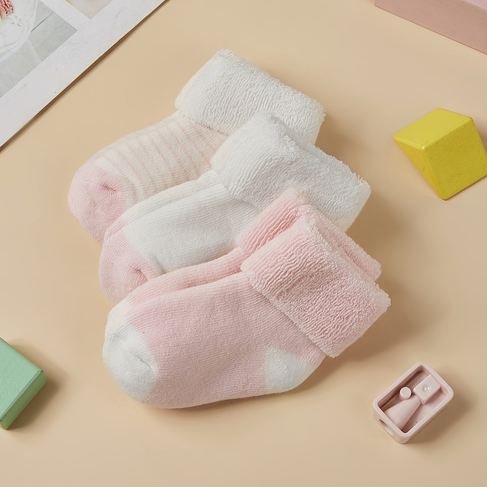 3pairs Newborn Baby Plush Winter Crew Socks Boys Girls