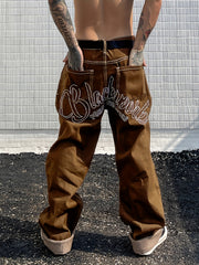 Y2k Letter Print Wide Leg Loose Fit Jeans for Men