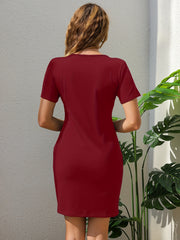Ripped Letter Print Dress Sexy Cut Out V Neck Short Sleeve Dress