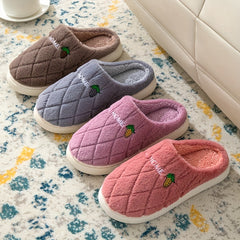 Women's Argyle Pattern Slippers Plush Lined Couple Shoes Comfortable Indoor