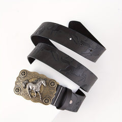 Flying Horse Print Western Large Board Buckle Belt