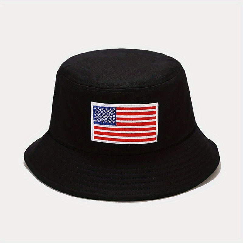 Unisex Sunshade Bucket Hat American Flag Label Outdoor Travel