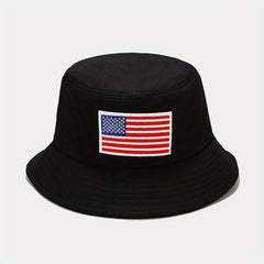 Unisex Sunshade Bucket Hat American Flag Label Outdoor Travel