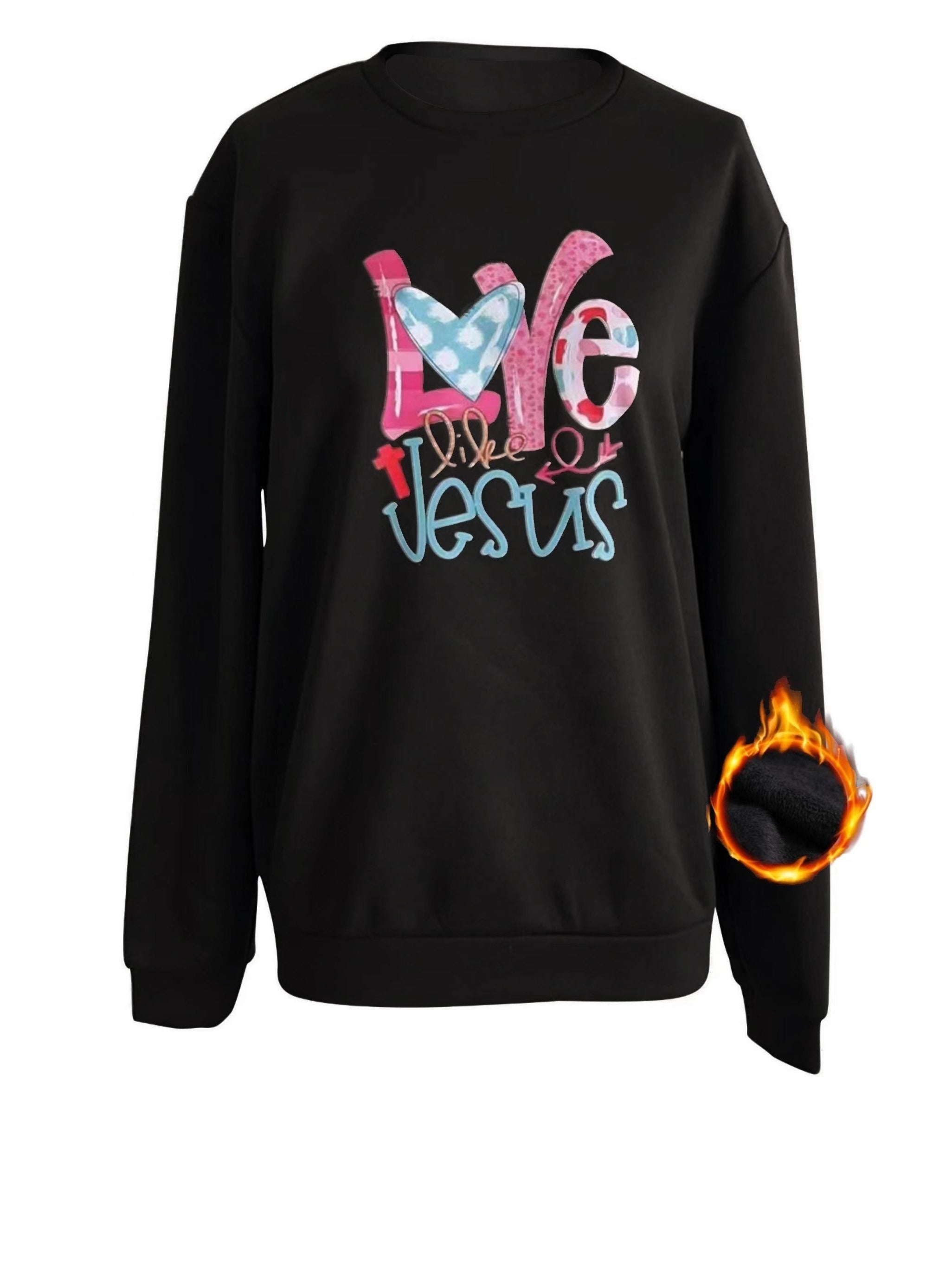 LOVE Letter Graphic Fleece Sweatshirt Round Neck Pullover Tops