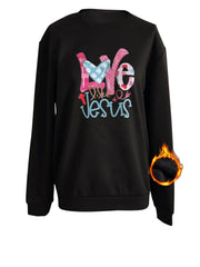 LOVE Letter Graphic Fleece Sweatshirt Round Neck Pullover Tops