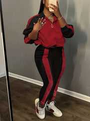 Colorblock Raglan Sleeve Zip Top & Striped Joggers Set