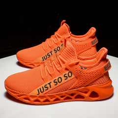 Orange Running Shoes Lace Up Flying Woven Athletic Footwear
