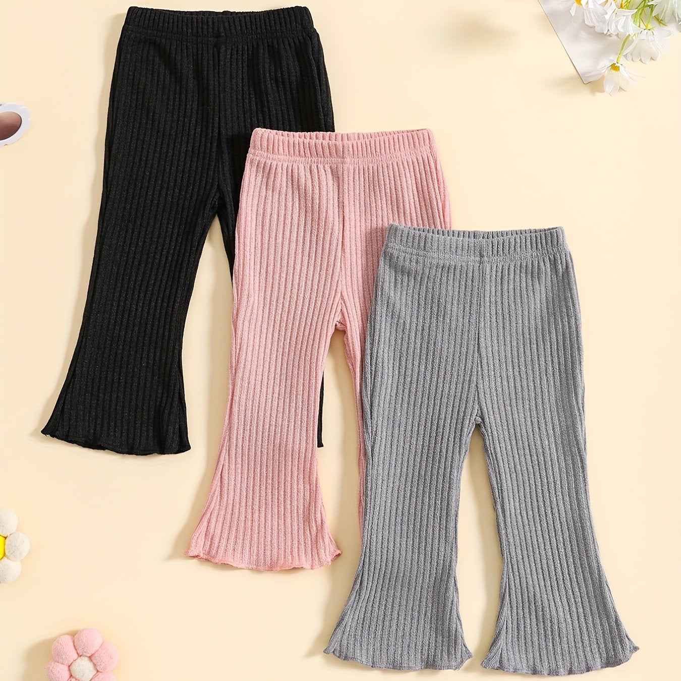 Toddler Girl's Frill Trim Bell Bottom Pants Pink Grey
