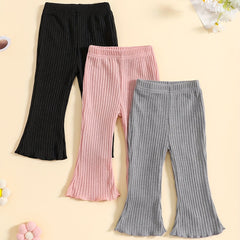 Toddler Girl's Frill Trim Bell Bottom Pants Pink Grey