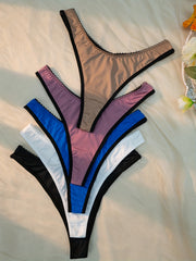 5pcs Mixed Contrast Trim Thongs Soft Intimates Panties Women's Underwear