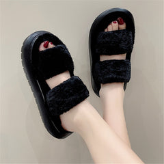 Women's Fuzzy Plush House Slippers Comfy Open Toe Non-slip Bedroom Shoes