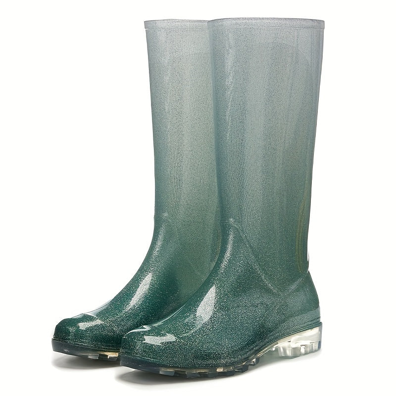 High Tube Women's Rain Boots Gradient Waterproof Non-slip Rubber Shoes