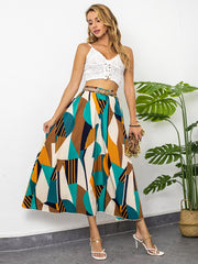 Geo Print Elastic Waist Swing Skirt