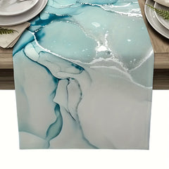 Aqua Marble Texture Linen Table Runner 33x182 cm