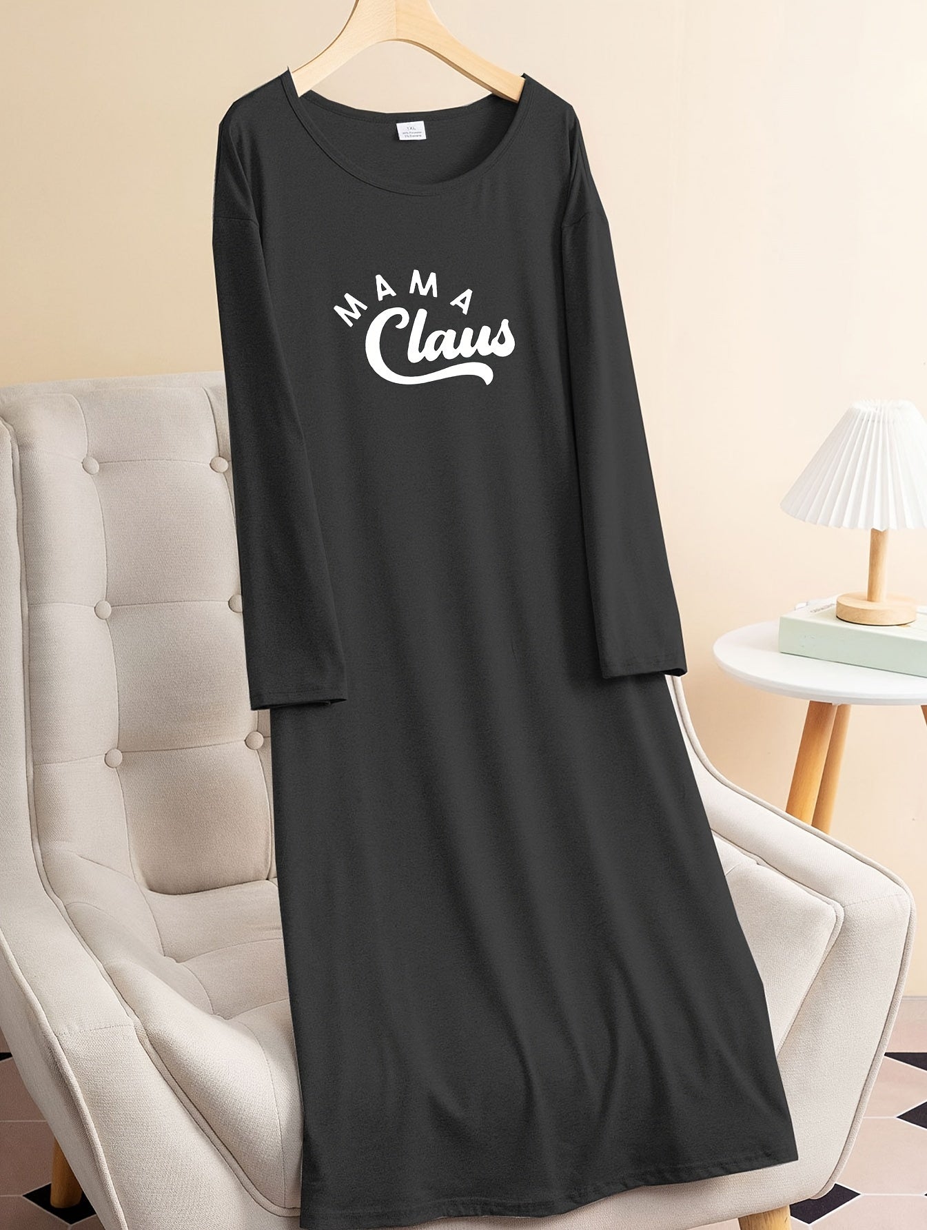Christmas Lounge Dress Women's Plus Letter Print Long Sleeve