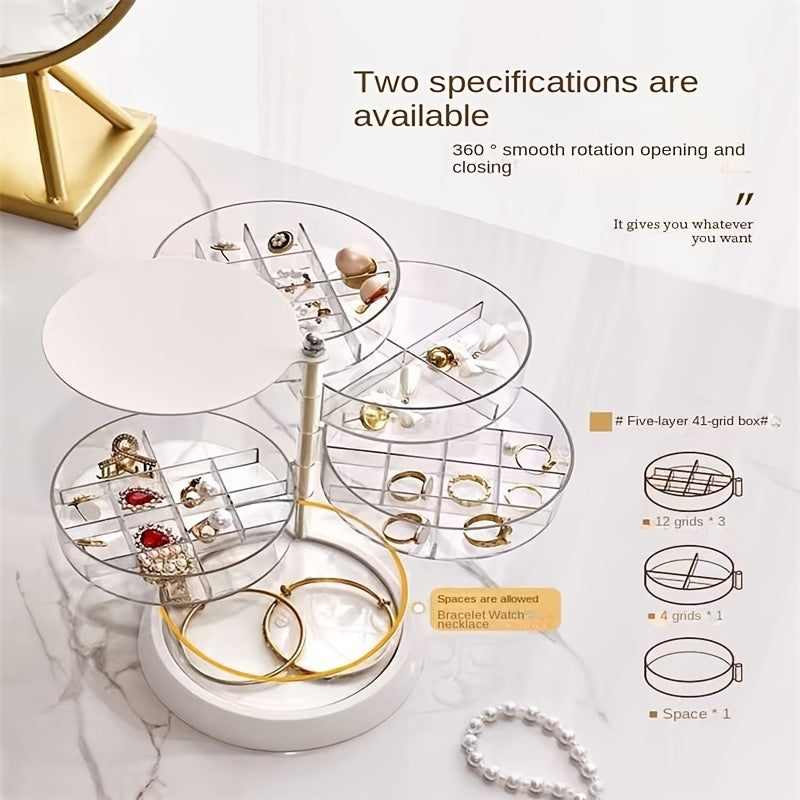 Rotatable 5-Layer Jewelry Organizer Box with Lid