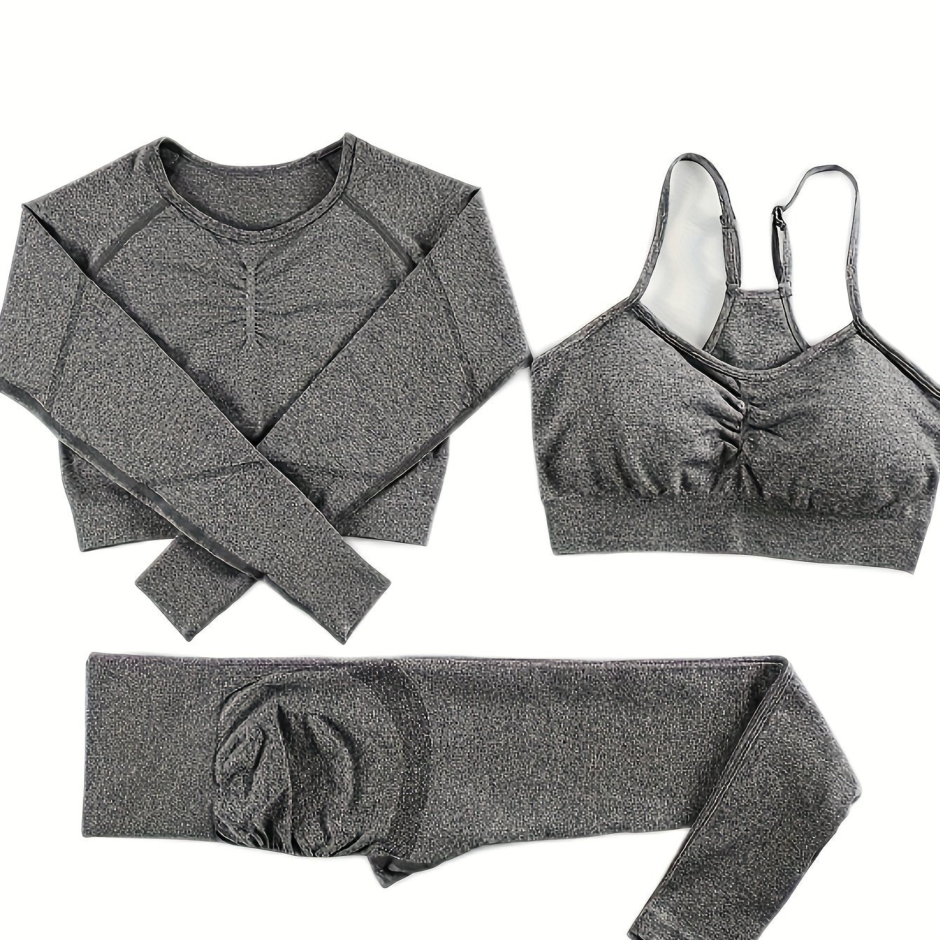 Seamless Yoga Suit Long Sleeves High Waist Slim Fit Set Women's Activewear