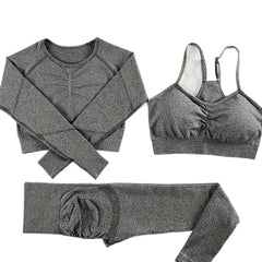 Seamless Yoga Suit Long Sleeves High Waist Slim Fit Set Women's Activewear