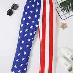 Girls Striped Pentagram Leggings Elastic Waist Casual Sports Pants
