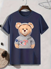 Bear Print Men's Graphic T-shirt for Summer