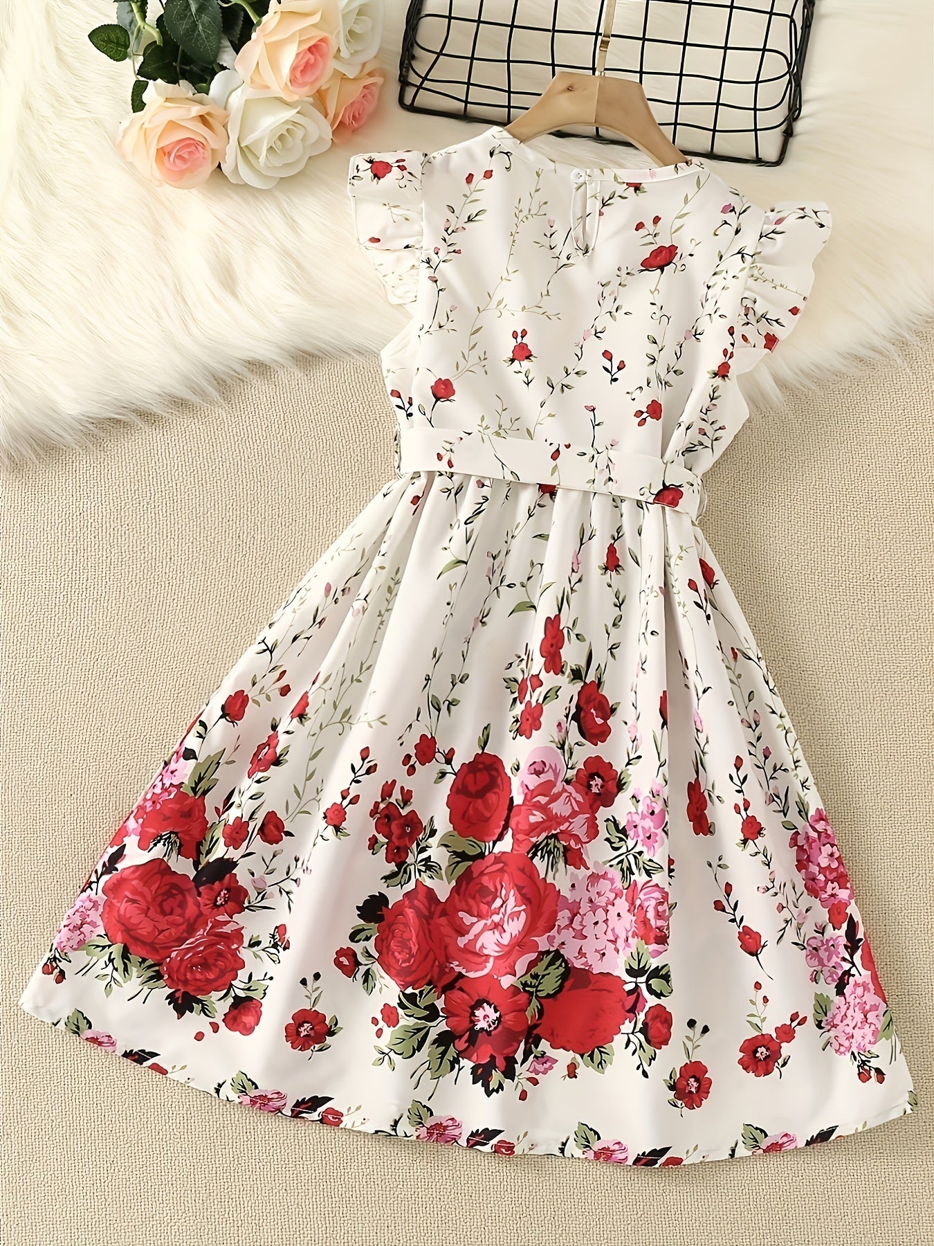 Girls Flowers Graphic Princess Dress For Party Summer Clothes