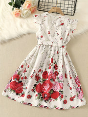 Girls Flowers Graphic Princess Dress For Party Summer Clothes