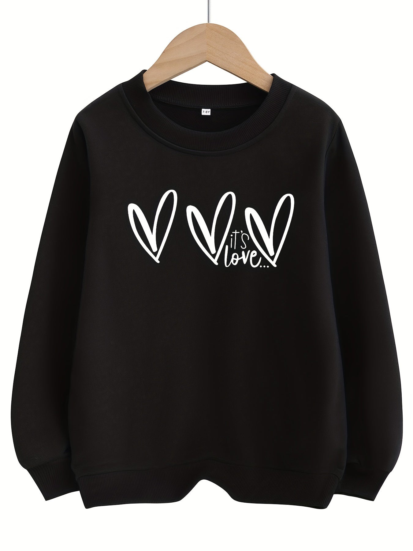 Girls Love Hearts Graphic Crew Neck Sweatshirt Top