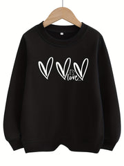 Girls Love Hearts Graphic Crew Neck Sweatshirt Top