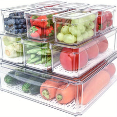 10pcs Stackable Fridge Bins with Lids for Fresh Food Storage