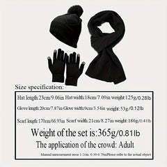 Unisex Winter Warm 3 Pc Set - Acrylic Dry Clean Outdoor Thermal Ensemble