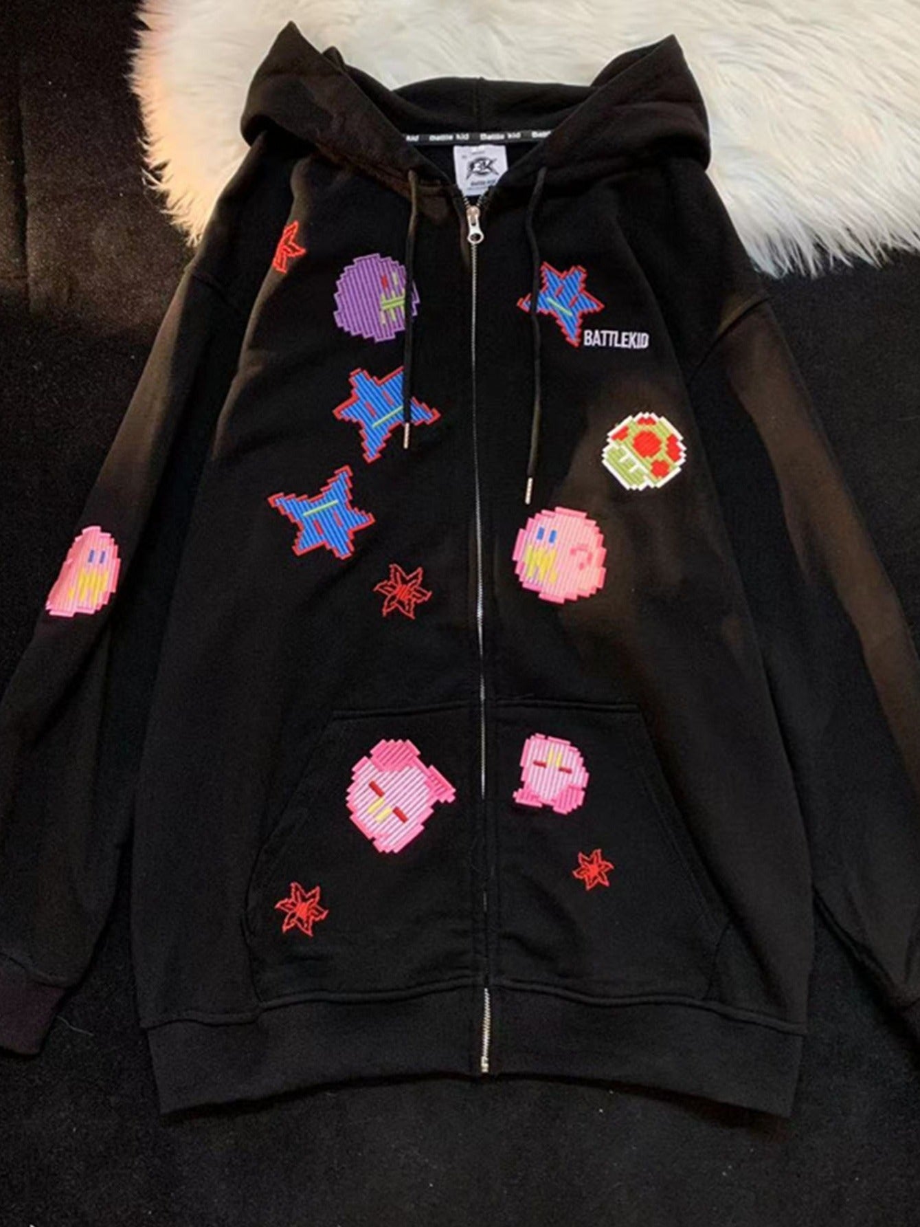 Cartoon Print Loose Thin Cardigan Zipper Sweatshirt