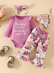 3pcs Baby Girl Elephant Long Sleeve Triangle Jumpsuit Bow Knot Trousers Set