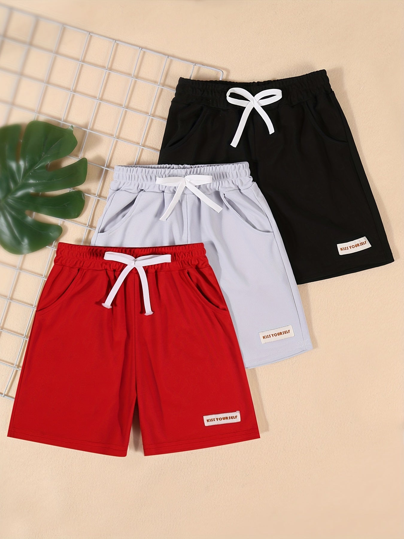 3pcs Boys KISS YOUSELF Shorts Casual Soft Breathable Summer Kids Clothes