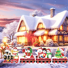 Christmas Train Yard Sign Santa Snowman Tree