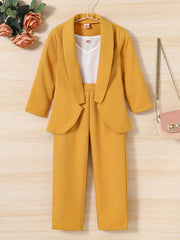 Girls 3pcs Blazer & Camisole & Pants Set Solid Long Sleeve Coat Top Kids Clothes