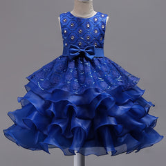 Girls Floral Embroidery Bowknot Sleeveless Princess Dress