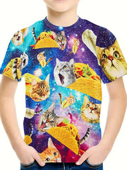 3D Sandwich Kitty Graphic Short Sleeve T shirt For Girls boys Sports Summer