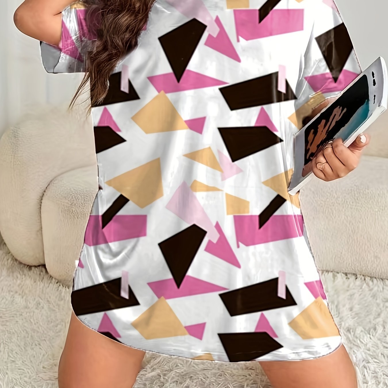 Geometric Print Short Sleeve Nightdress