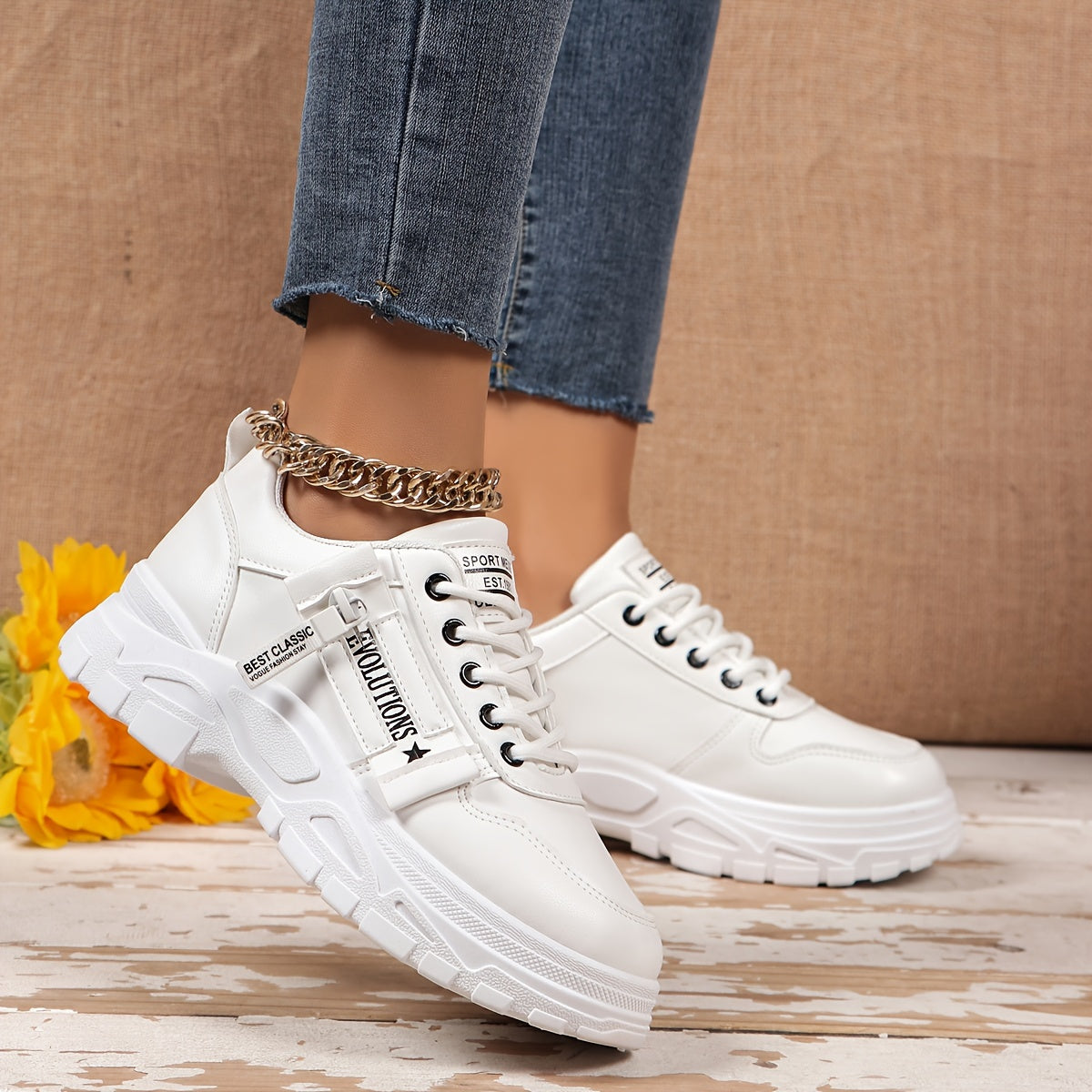 Letter Graphic Chunky Sneakers Lace-up Platform Shoes