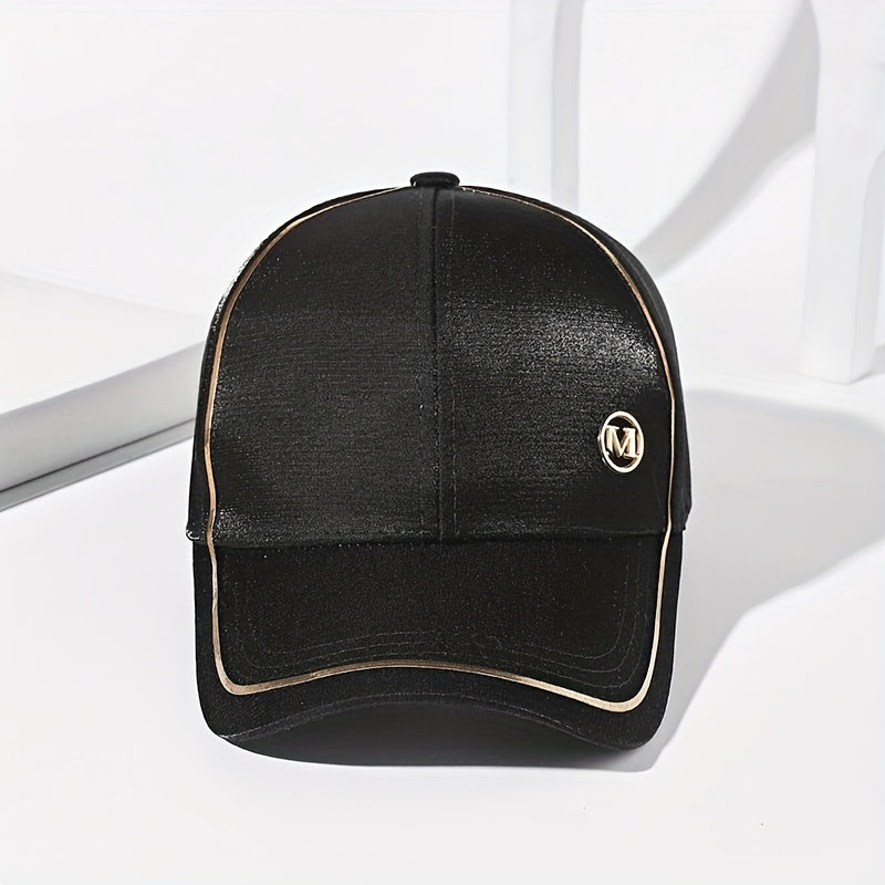 Golden M Label Baseball Cap Solid Casual Sun Hat Satin Golf Dad Hats