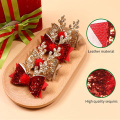 4pcs Christmas Antlers Sequin Bow Hair Clip for Baby Girls